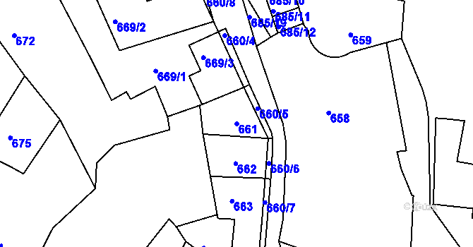 Parcela st. 661 v KÚ Litoměřice, Katastrální mapa