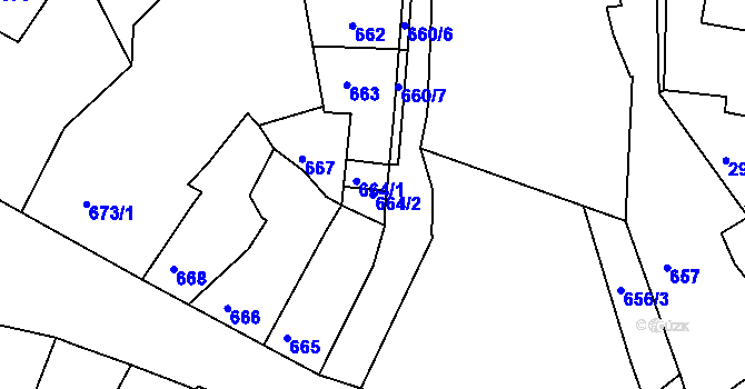 Parcela st. 664/2 v KÚ Litoměřice, Katastrální mapa