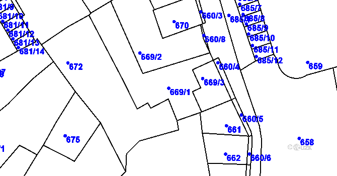 Parcela st. 669/1 v KÚ Litoměřice, Katastrální mapa