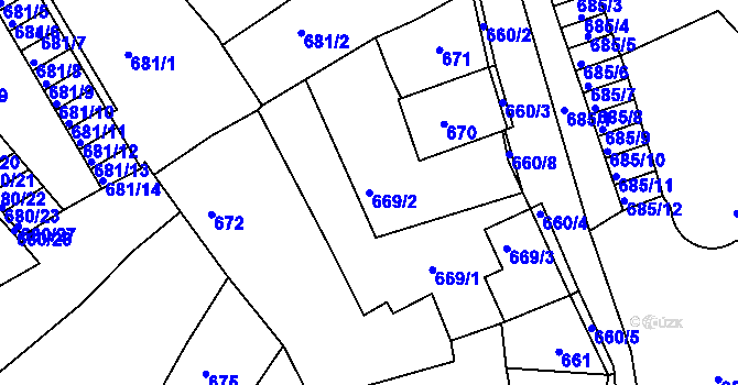 Parcela st. 669/2 v KÚ Litoměřice, Katastrální mapa