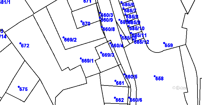 Parcela st. 669/3 v KÚ Litoměřice, Katastrální mapa