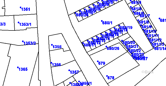 Parcela st. 680/11 v KÚ Litoměřice, Katastrální mapa