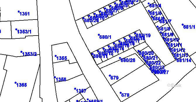 Parcela st. 680/12 v KÚ Litoměřice, Katastrální mapa