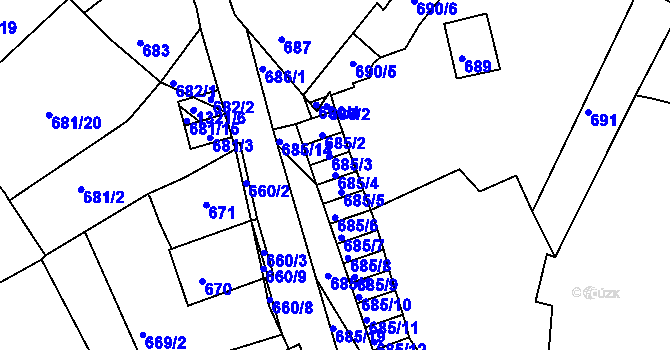 Parcela st. 685/4 v KÚ Litoměřice, Katastrální mapa
