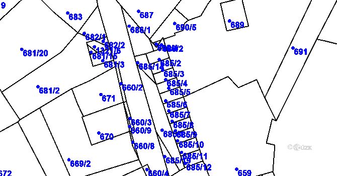 Parcela st. 685/5 v KÚ Litoměřice, Katastrální mapa