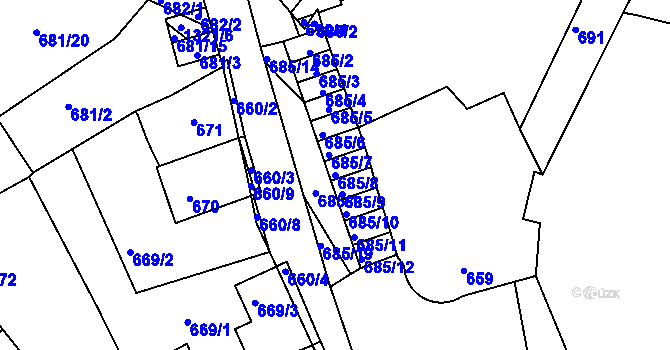 Parcela st. 685/8 v KÚ Litoměřice, Katastrální mapa