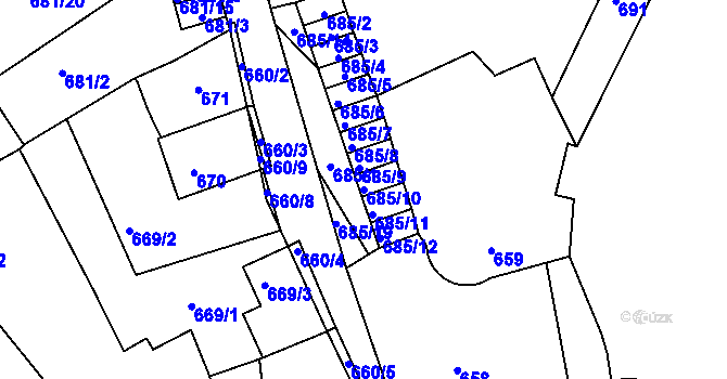 Parcela st. 685/10 v KÚ Litoměřice, Katastrální mapa