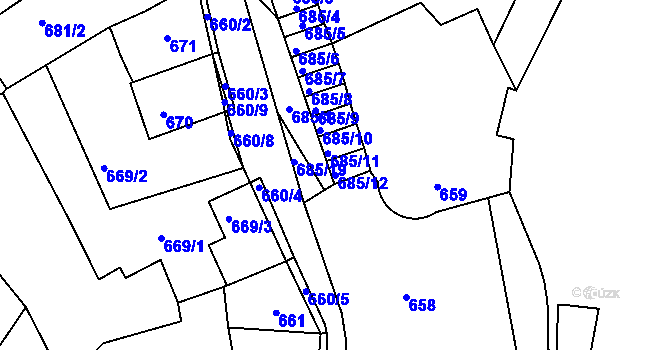 Parcela st. 685/12 v KÚ Litoměřice, Katastrální mapa