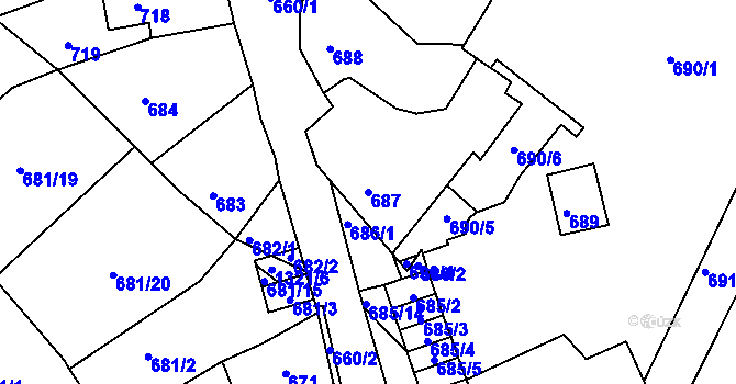 Parcela st. 687 v KÚ Litoměřice, Katastrální mapa