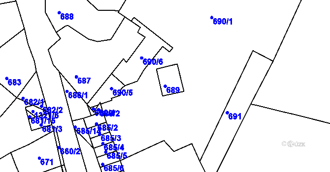 Parcela st. 689 v KÚ Litoměřice, Katastrální mapa