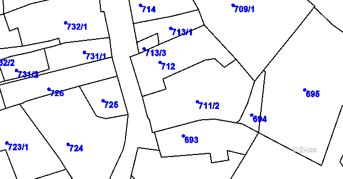Parcela st. 711/1 v KÚ Litoměřice, Katastrální mapa