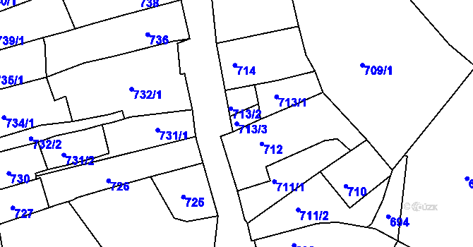 Parcela st. 713/3 v KÚ Litoměřice, Katastrální mapa