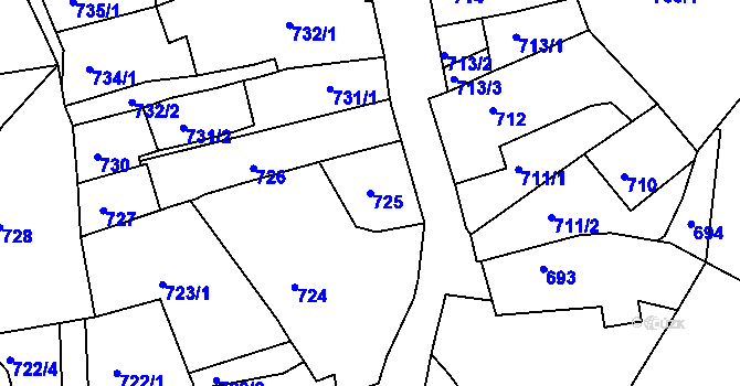 Parcela st. 725 v KÚ Litoměřice, Katastrální mapa