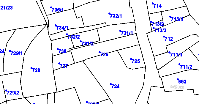 Parcela st. 726 v KÚ Litoměřice, Katastrální mapa
