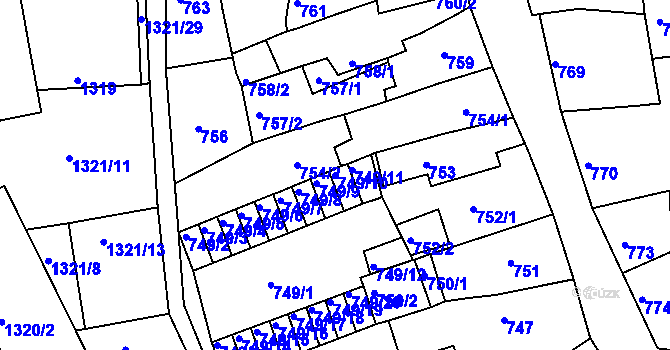 Parcela st. 749/10 v KÚ Litoměřice, Katastrální mapa