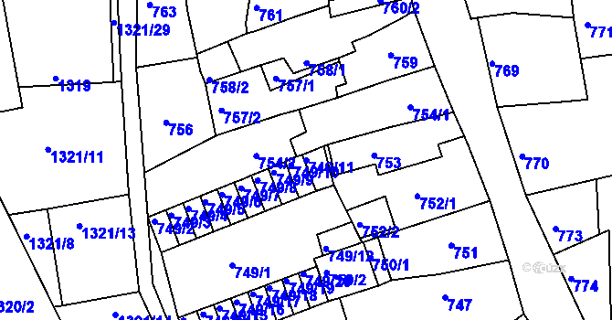 Parcela st. 749/11 v KÚ Litoměřice, Katastrální mapa