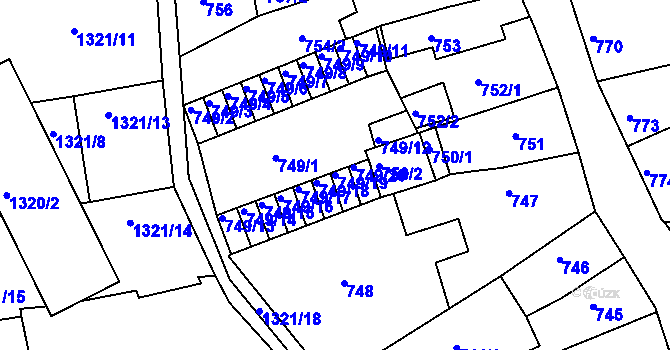 Parcela st. 749/19 v KÚ Litoměřice, Katastrální mapa