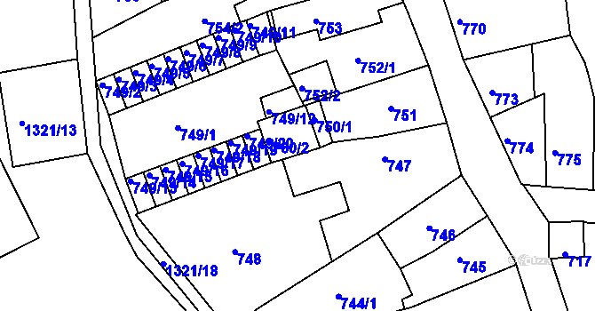 Parcela st. 750/3 v KÚ Litoměřice, Katastrální mapa