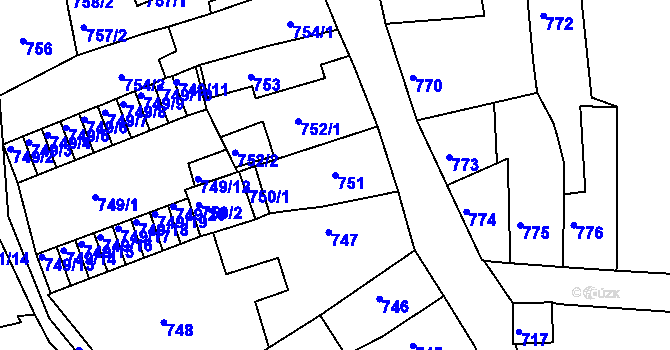 Parcela st. 751 v KÚ Litoměřice, Katastrální mapa