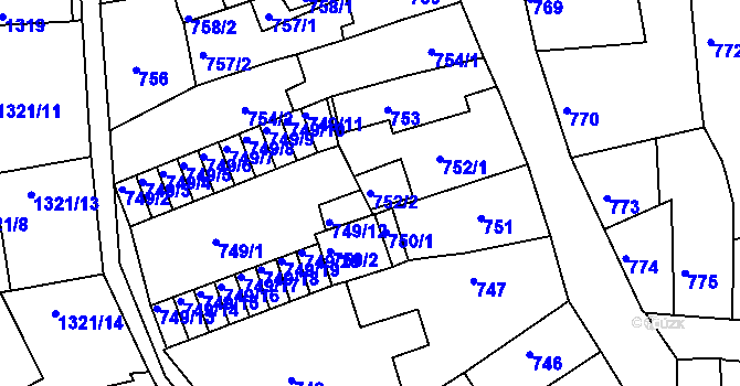 Parcela st. 752/2 v KÚ Litoměřice, Katastrální mapa