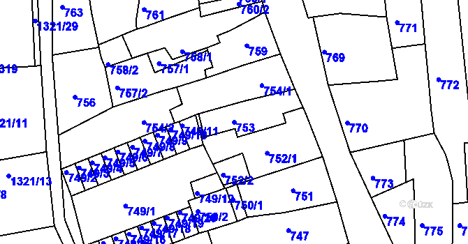 Parcela st. 753 v KÚ Litoměřice, Katastrální mapa