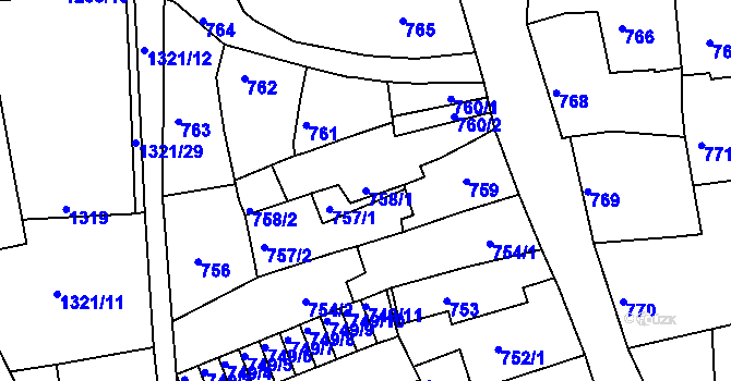Parcela st. 758/1 v KÚ Litoměřice, Katastrální mapa