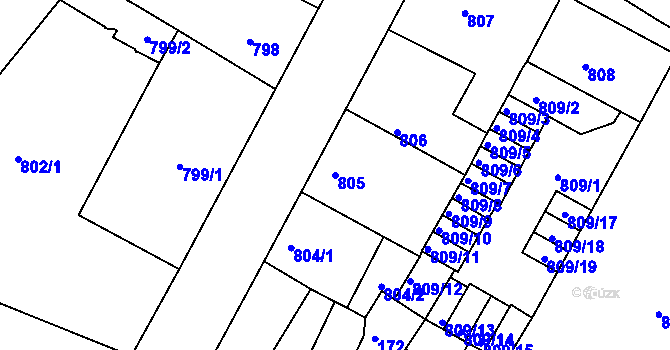 Parcela st. 805 v KÚ Litoměřice, Katastrální mapa