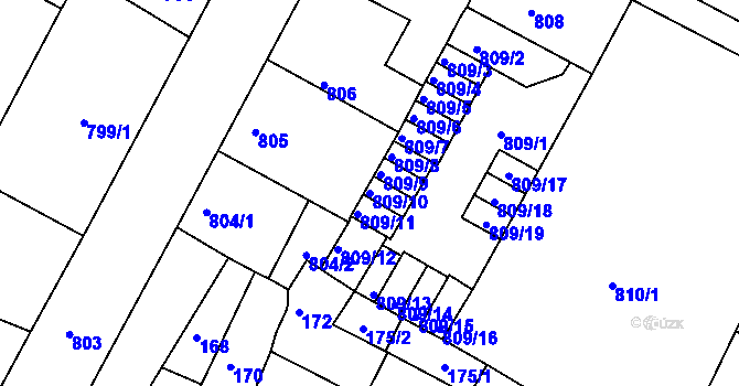 Parcela st. 809/10 v KÚ Litoměřice, Katastrální mapa