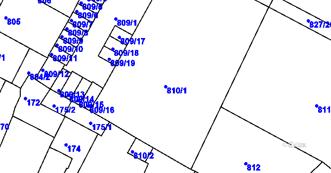 Parcela st. 810/1 v KÚ Litoměřice, Katastrální mapa