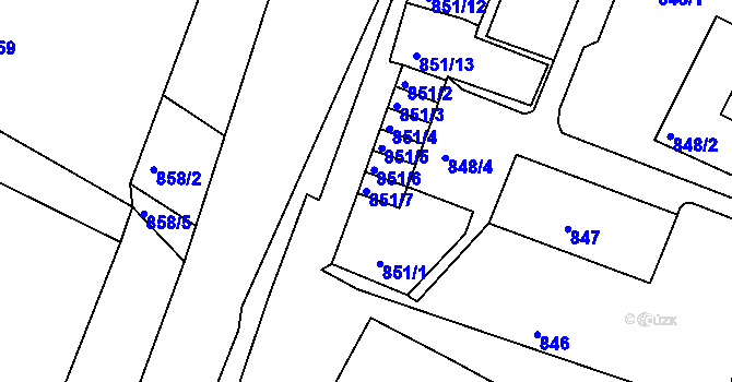 Parcela st. 851/7 v KÚ Litoměřice, Katastrální mapa