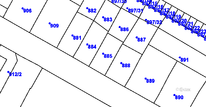 Parcela st. 885 v KÚ Litoměřice, Katastrální mapa