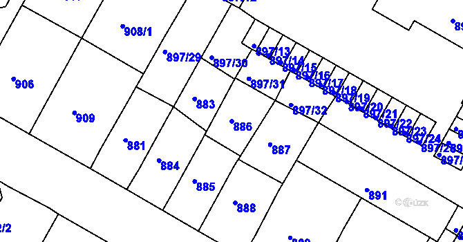 Parcela st. 886 v KÚ Litoměřice, Katastrální mapa