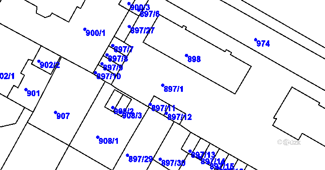 Parcela st. 897/1 v KÚ Litoměřice, Katastrální mapa
