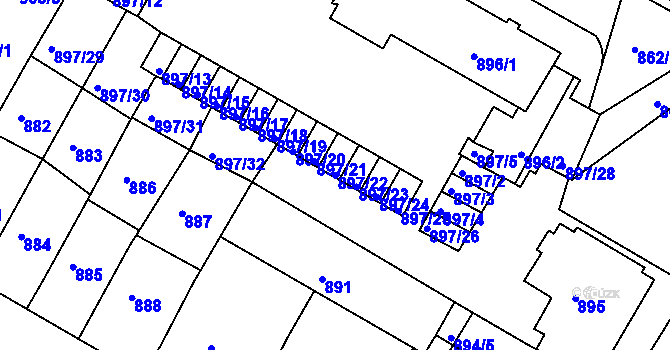 Parcela st. 897/22 v KÚ Litoměřice, Katastrální mapa