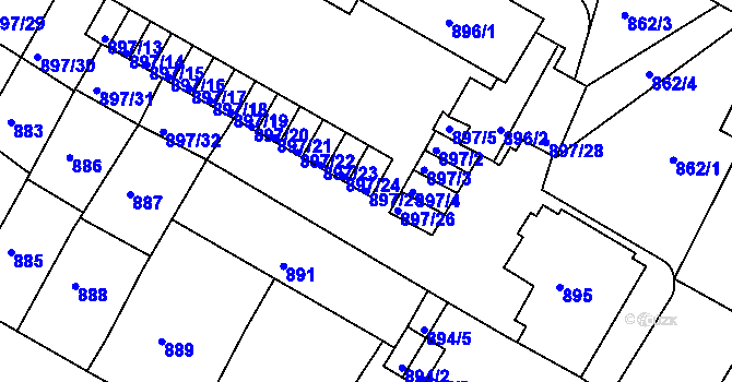 Parcela st. 897/25 v KÚ Litoměřice, Katastrální mapa