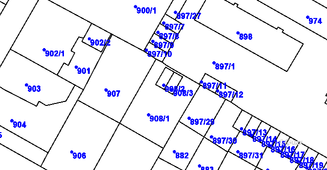 Parcela st. 908/2 v KÚ Litoměřice, Katastrální mapa