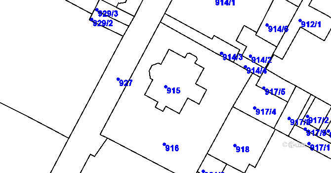 Parcela st. 915 v KÚ Litoměřice, Katastrální mapa