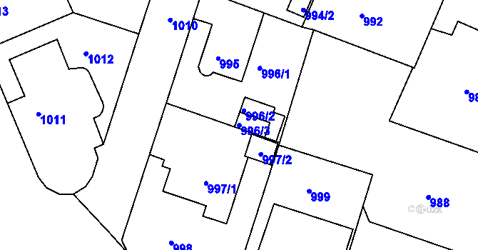 Parcela st. 996/3 v KÚ Litoměřice, Katastrální mapa