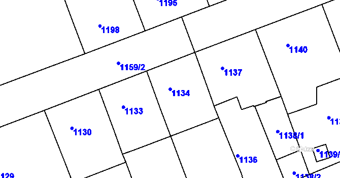 Parcela st. 1134 v KÚ Litoměřice, Katastrální mapa