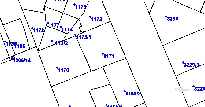 Parcela st. 1171 v KÚ Litoměřice, Katastrální mapa