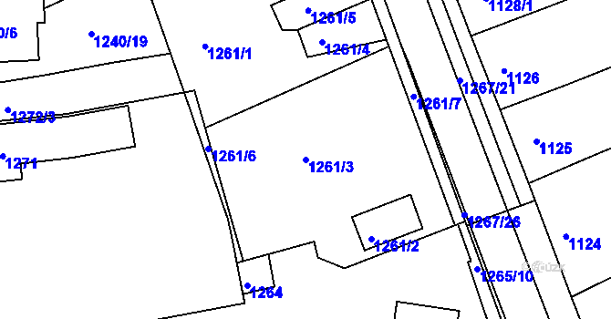 Parcela st. 1261/3 v KÚ Litoměřice, Katastrální mapa