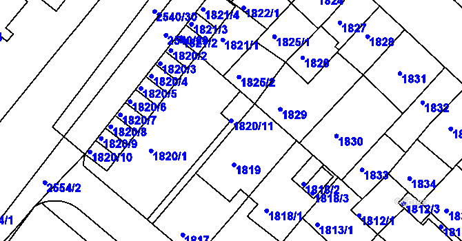 Parcela st. 1820/11 v KÚ Litoměřice, Katastrální mapa