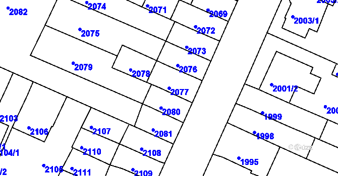 Parcela st. 2077 v KÚ Litoměřice, Katastrální mapa