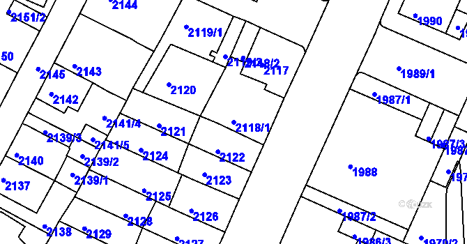 Parcela st. 2118/1 v KÚ Litoměřice, Katastrální mapa
