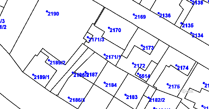 Parcela st. 2171/1 v KÚ Litoměřice, Katastrální mapa
