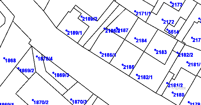 Parcela st. 2186/1 v KÚ Litoměřice, Katastrální mapa