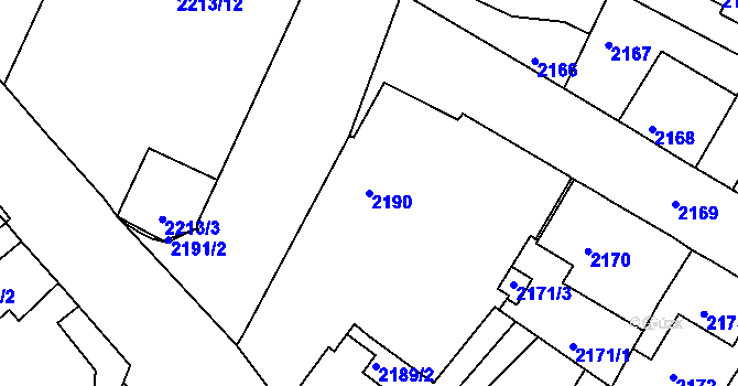 Parcela st. 2190 v KÚ Litoměřice, Katastrální mapa