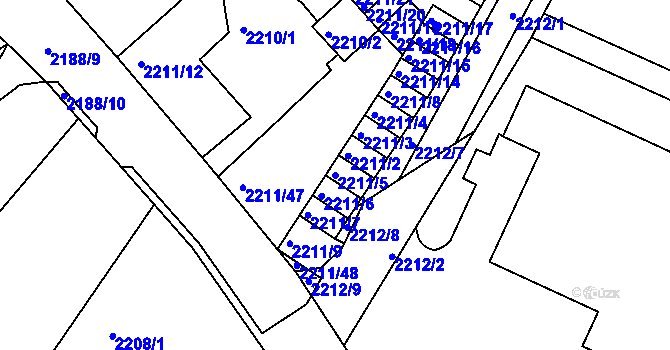 Parcela st. 2211/5 v KÚ Litoměřice, Katastrální mapa
