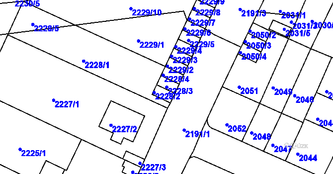 Parcela st. 2228/3 v KÚ Litoměřice, Katastrální mapa