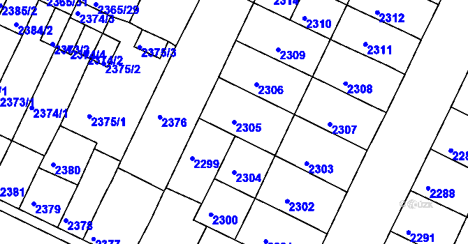 Parcela st. 2305 v KÚ Litoměřice, Katastrální mapa